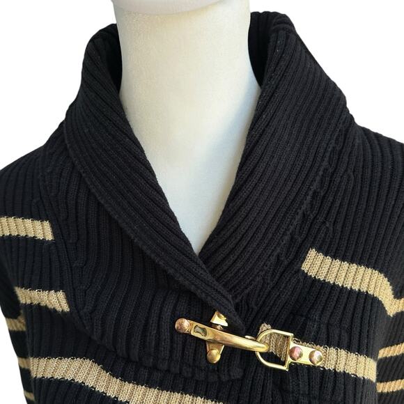 Ralph Lauren Black Label Knit Sweater Cowl Neck with Gold Metallic Clasp Stripes - Picture 7 of 10